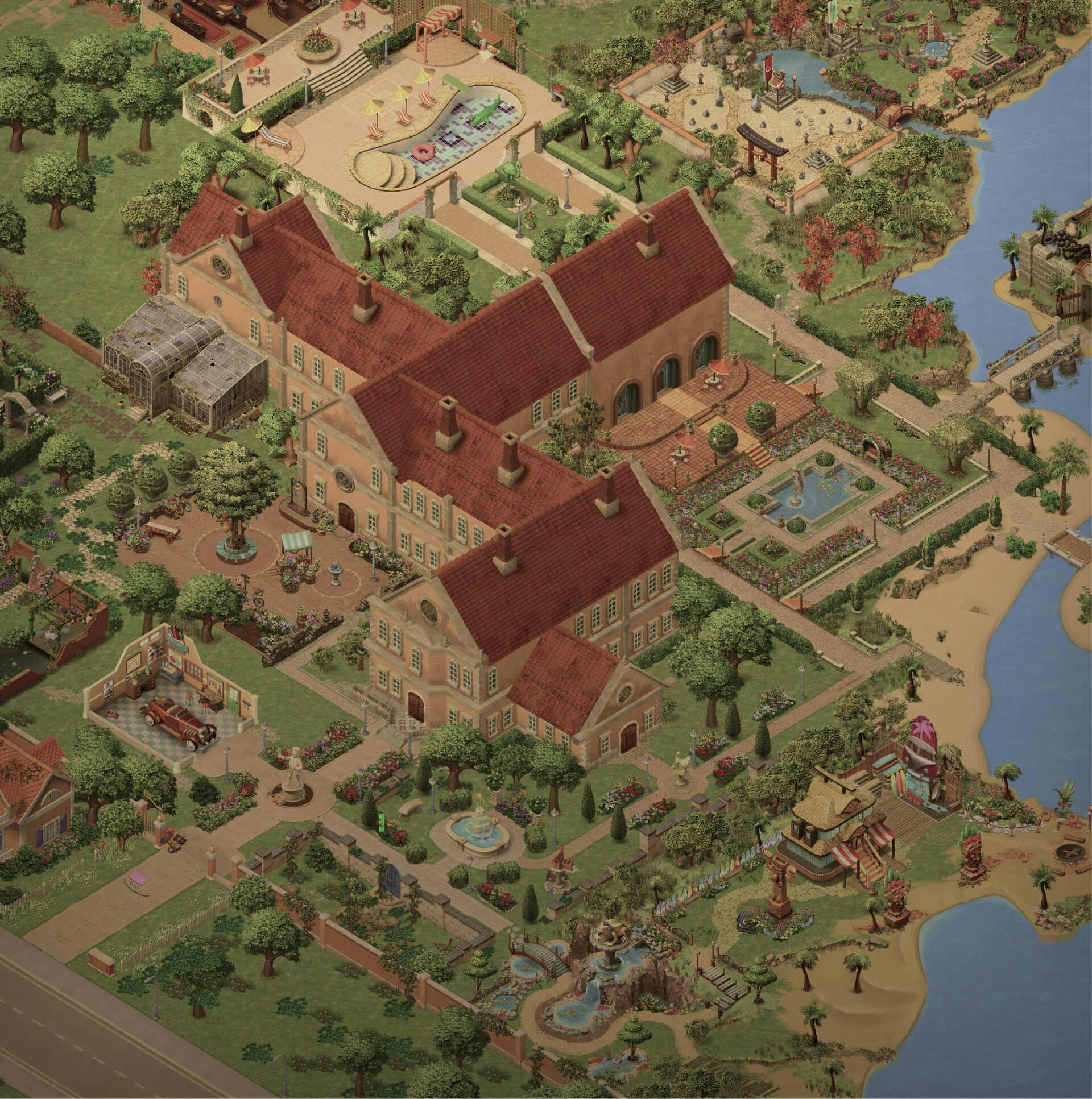 A map of the the mansion from Merge Mansion and the mansion's surrounding area.