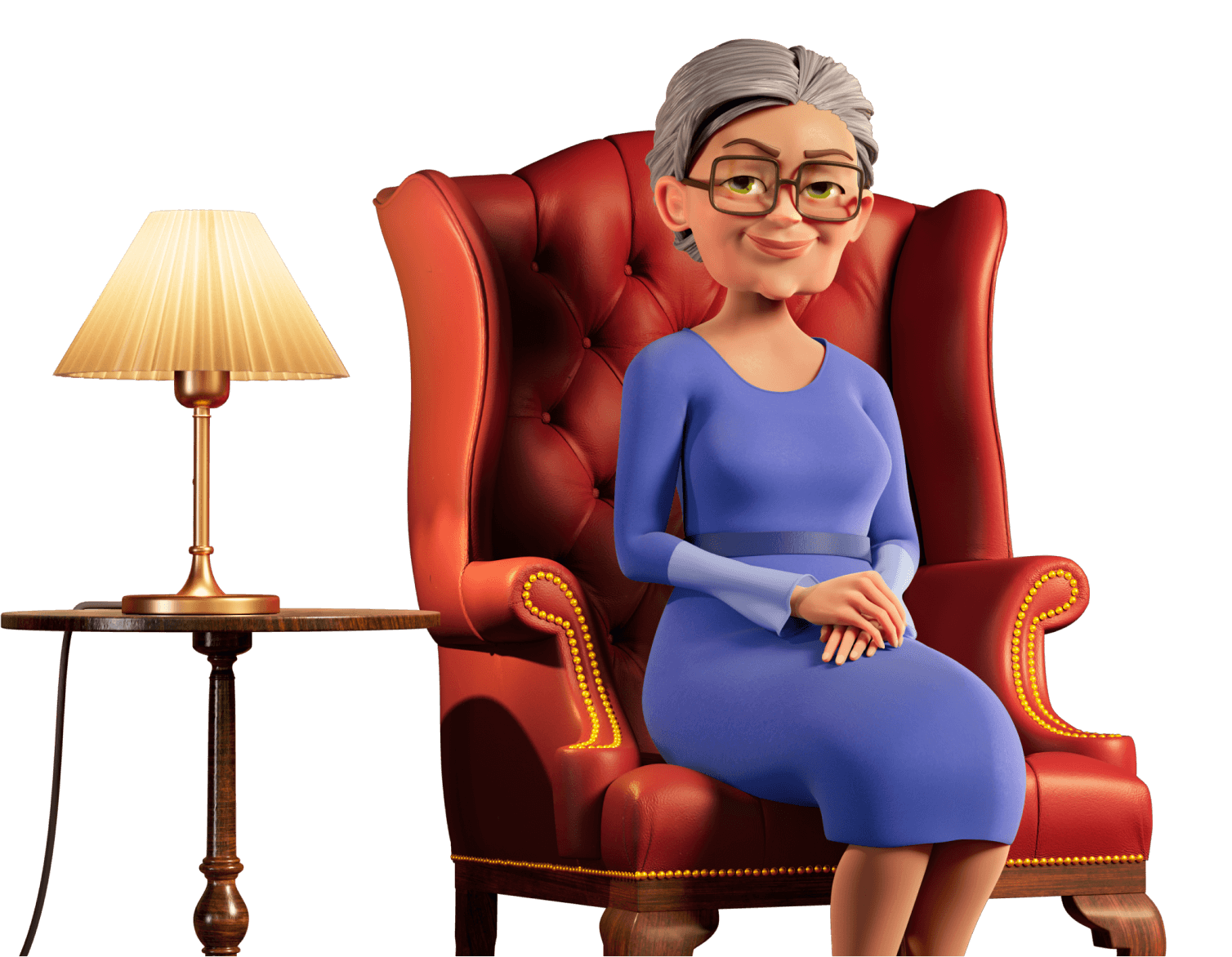 Ursula Boulton – Grandma from Merge Mansion, sitting in a chair 