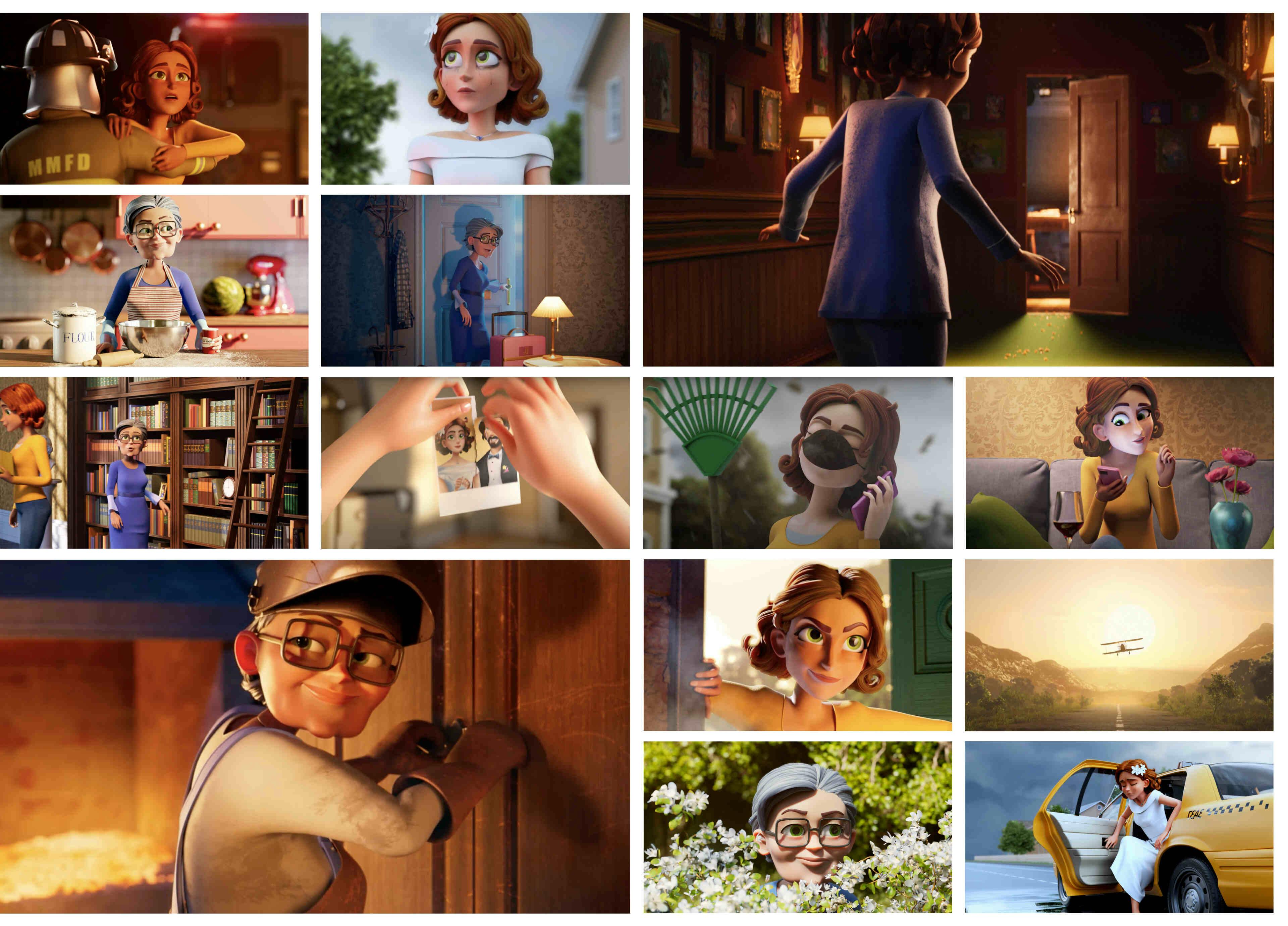 A collage of promotional images featuring Grandma and her daughter Maddie, taken from Merge Mansion.